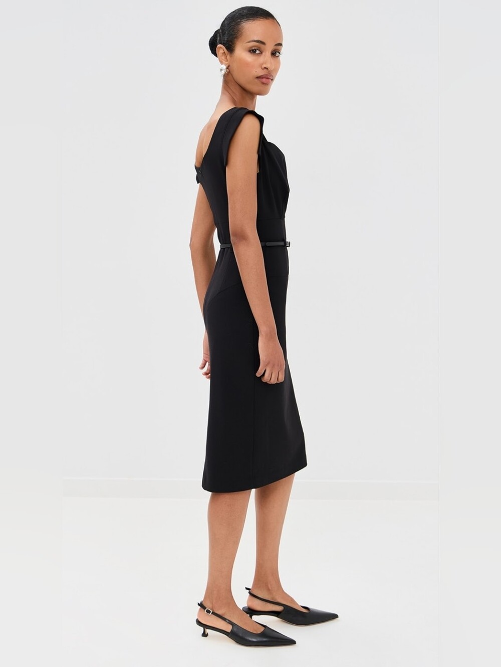 NWT Black Halo Jackie in Black Stretch Gabardine Belted Sheath Dress 8 $375 - Picture 3 of 11